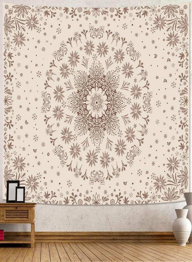 Fowocu Boho Floral Mandala Tapestry Wall Hanging Bohemian Flower Medallion Tapestry Aesthetic Beige Brown Hippie Indian Small Tapestries for Bedroom Living Room Dorm Decor 40 x 30 Inch - Image 3